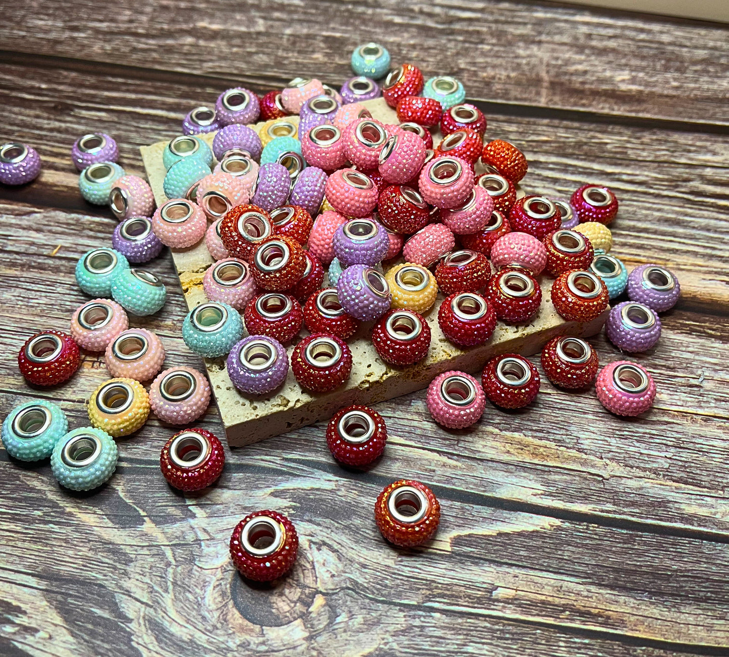 Opaque Resin European Beads, Large Hole Beads